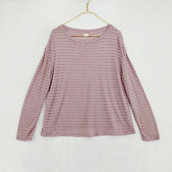 NWT 14th & Union Shadow Stripe Boatneck Long Sleeve Pullover Blouse Purple P4376 - Picture 2 of 8